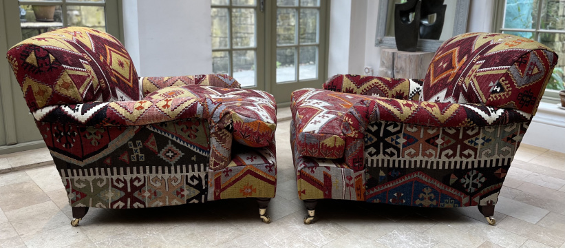 Turkish Kilim Upholstered Lansdown Club Chairs