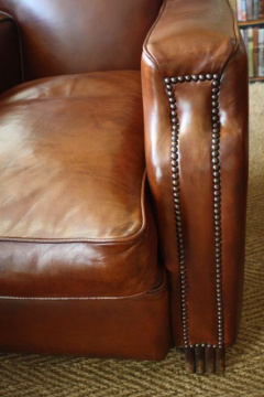 Restored French Leather Club Chair..