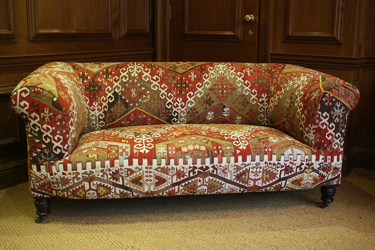 Kelim Kilim Upholstered Antique Chesterfield By Leather Chairs Of