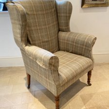 19th Century Plaid Upholstered Wing Chair