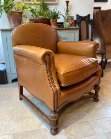 1920s William & Mary Revival Leather Armchair