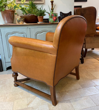 1920s William & Mary Revival Leather Armchair