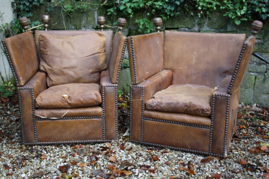 Pair of Antique Leather Knole Chairs