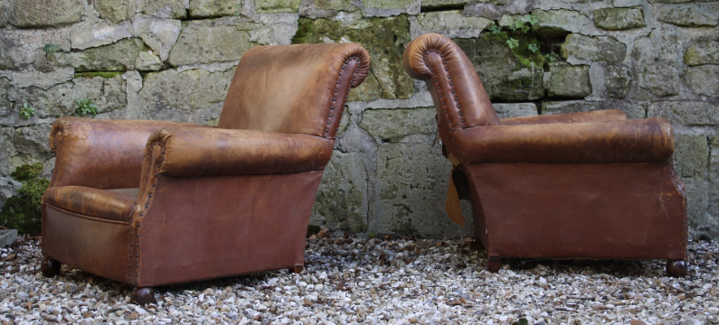 Devonshire Pair of Leather Club Chairs