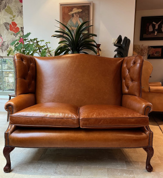 Leather Georgian Wing Settee