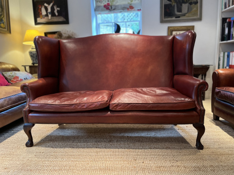 Vintage Leather Georgian Wing Sofa