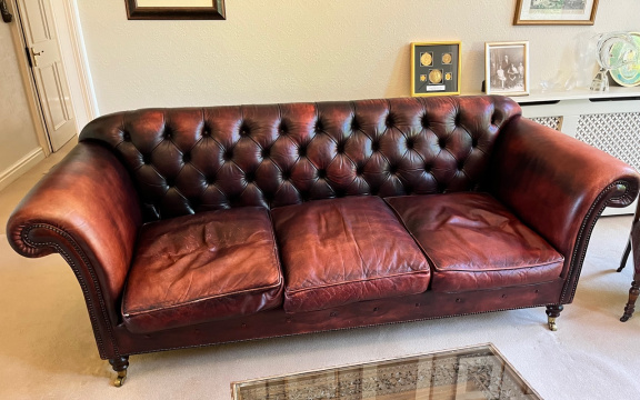 Vintage 3-Seater Buttoned Back Ibsen Leather Sofa