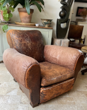 Antique Cigar Arm French Leather Chair