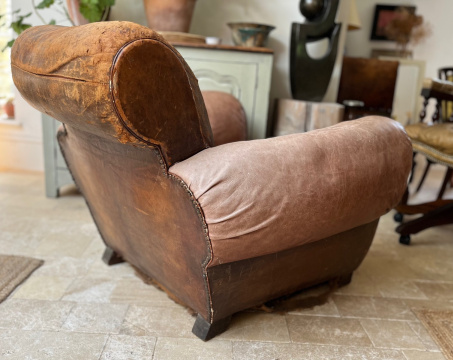 Antique Cigar Arm French Leather Chair