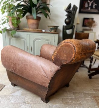 Antique Cigar Arm French Leather Chair