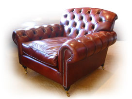 Lansdown Chair in Leather with Buttoned Arms & Back