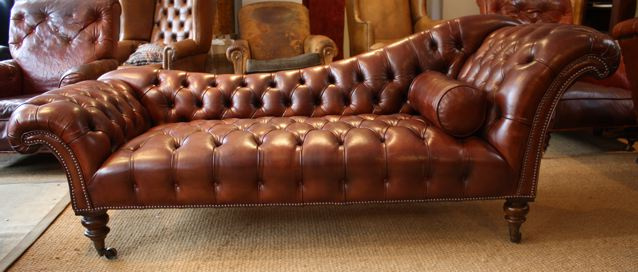 Antique Leather Sofa Chaise, Antique Leather Couch