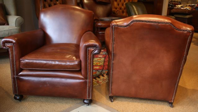 English 1930's Leather Pair of Chairs