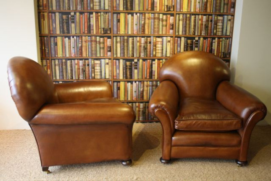 Leather 1920's/30's Classic Tan Pair of Club Chairs