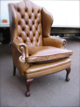 The Wide Queen Anne Wing Chair in Leather