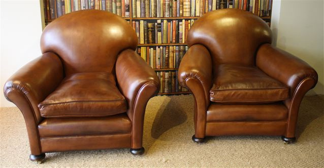 Leather 1920's/30's Classic Tan Pair of Club Chairs
