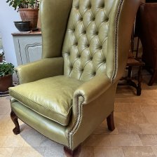 Green Leather Georgian Wing Chair with Claw & Ball Legs