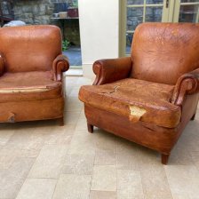 Pair of European Antique Leather Chairs