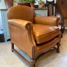 1920s William & Mary Revival Leather Armchair