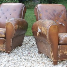 Buttoned Back Pair of French Club Chairs