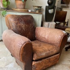 Antique Cigar Arm French Leather Chair