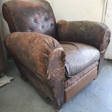 Battered French Antique Leather Club Chair