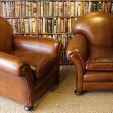 Leather 1920's/30's Classic Tan Pair of Club Chairs