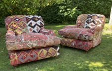 Kilim Upholstered Pair of Lansdown Club Chairs